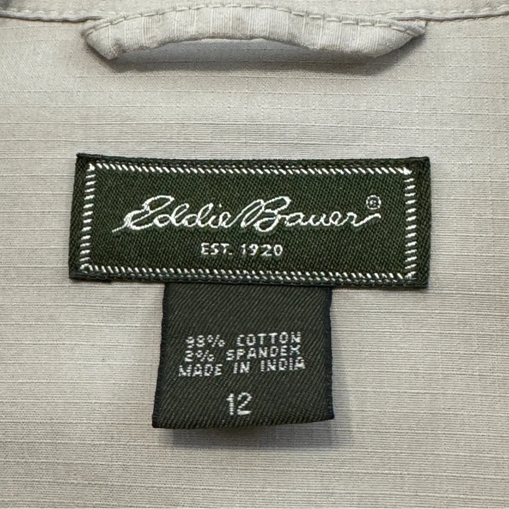 Eddie Bauer 12 Beige Cotton Stretch Utility Blazer Jacket 3/4 Sleeve Ripstop
